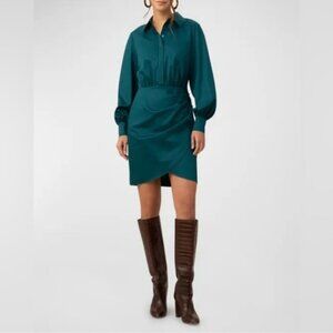 Trina Turk “Kaye” organic cotton draped mini shirt dress Greenich Green 12
